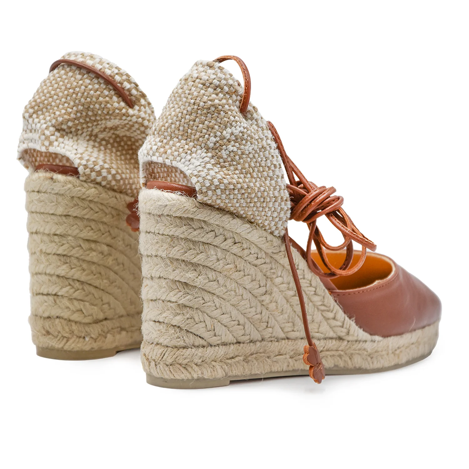 Sandali Espadrillas Donna Castañer Carina Con Zeppa Pelle Cuoio - Image 5