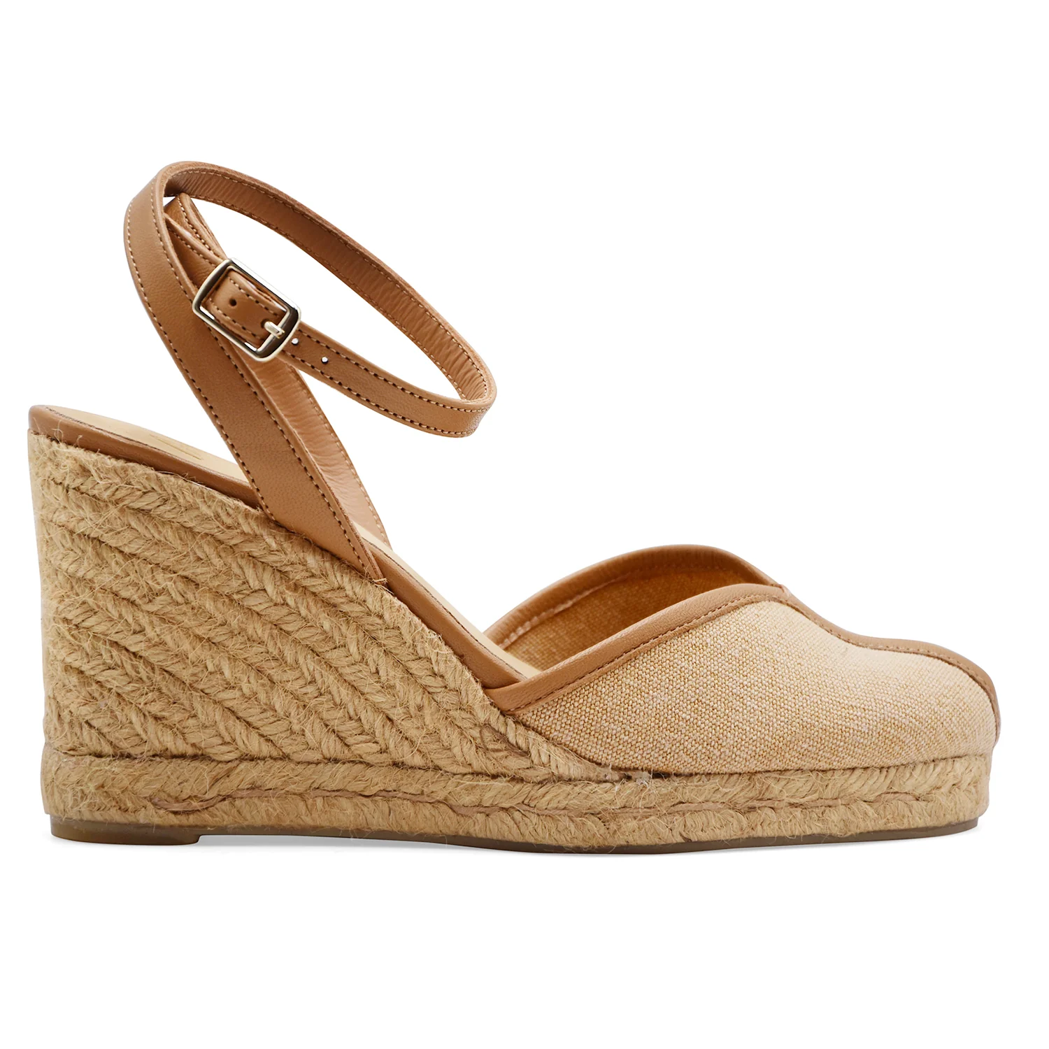 Castañer Sandali Donna CECILIA Tessuto Beige Pelle Color Cuoio