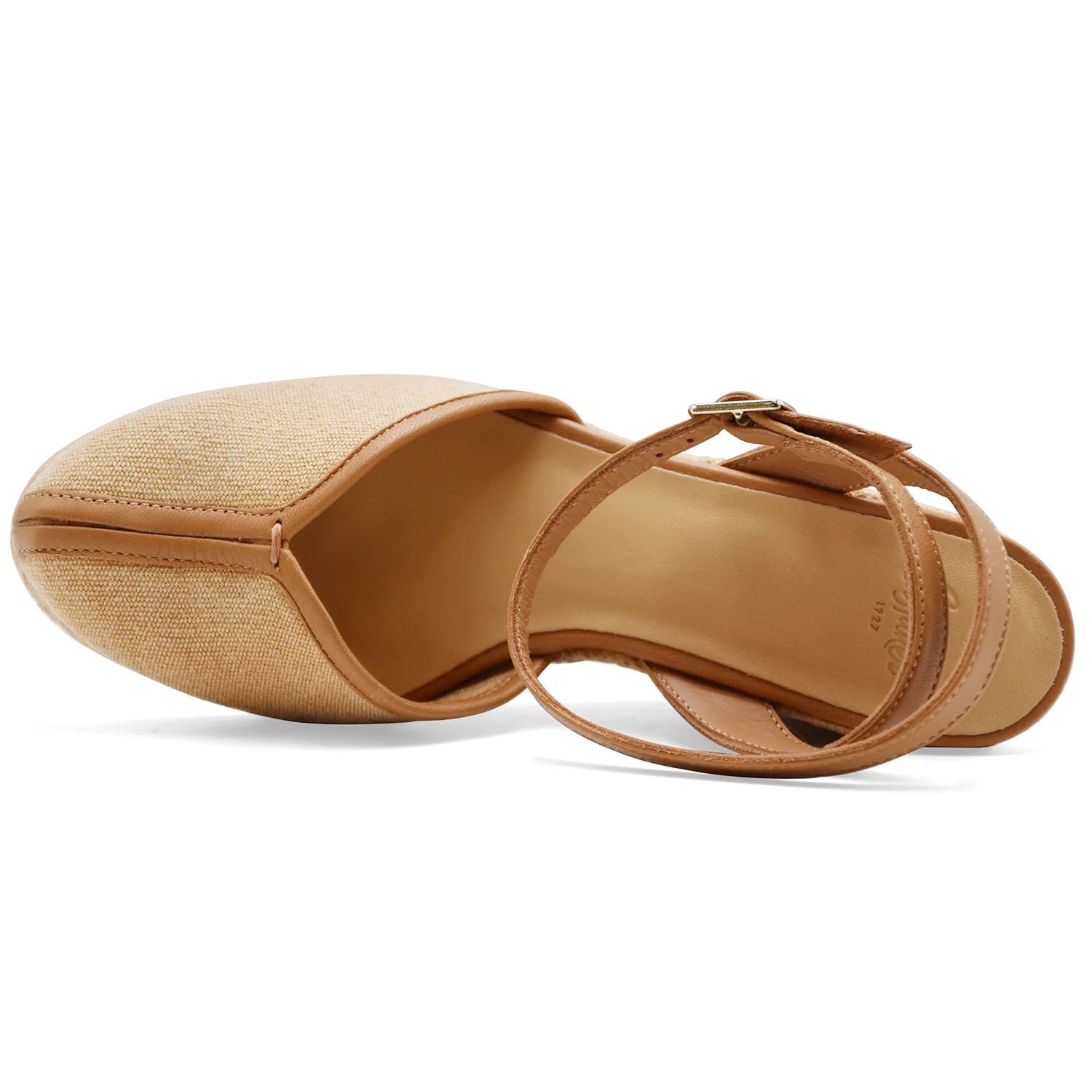 Castañer Sandali Donna CECILIA Tessuto Beige Pelle Color Cuoio - Image 4