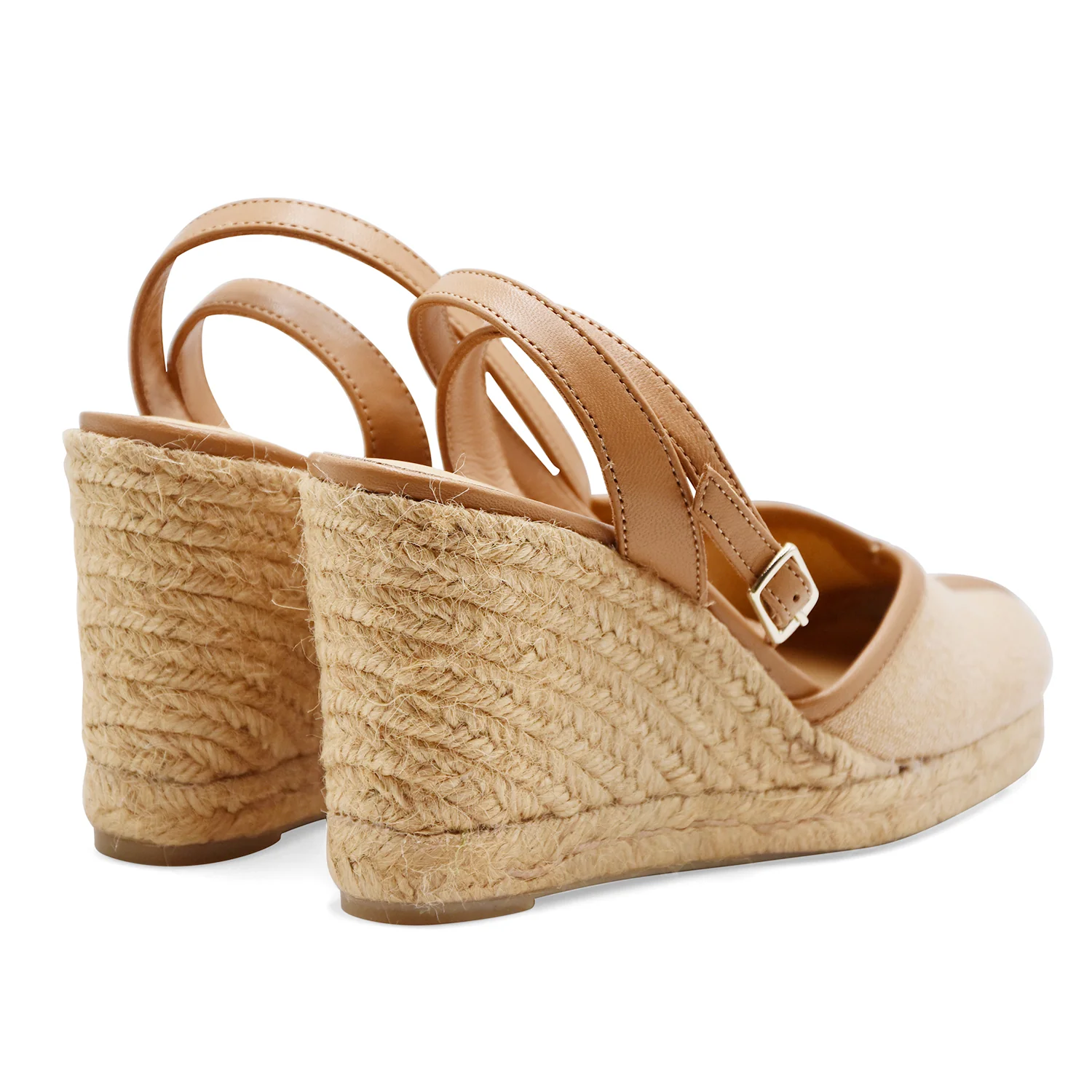 Castañer Sandali Donna CECILIA Tessuto Beige Pelle Color Cuoio - Image 5