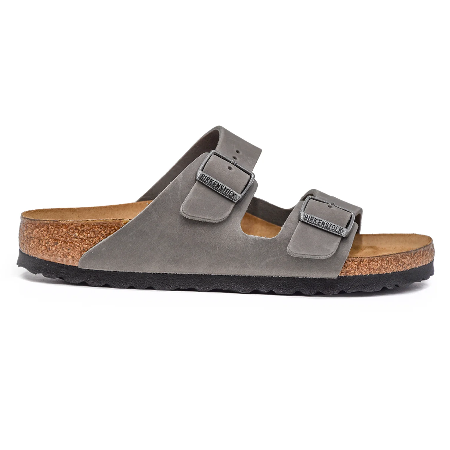 Sandali Birkenstock Donna Arizona Grigio In Pelle Oleata Fibbie