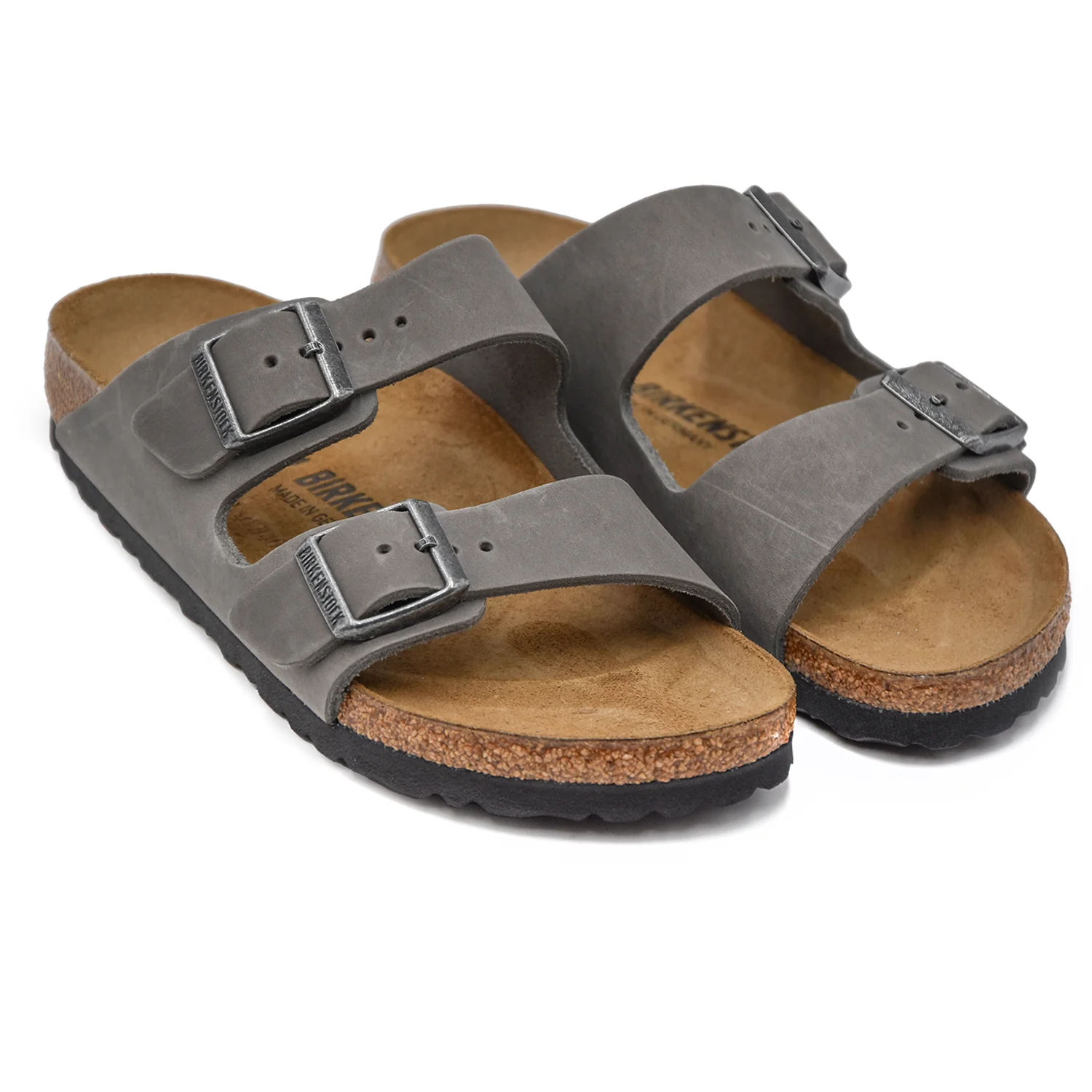 Sandali Birkenstock Donna Arizona Grigio In Pelle Oleata Fibbie - Image 2