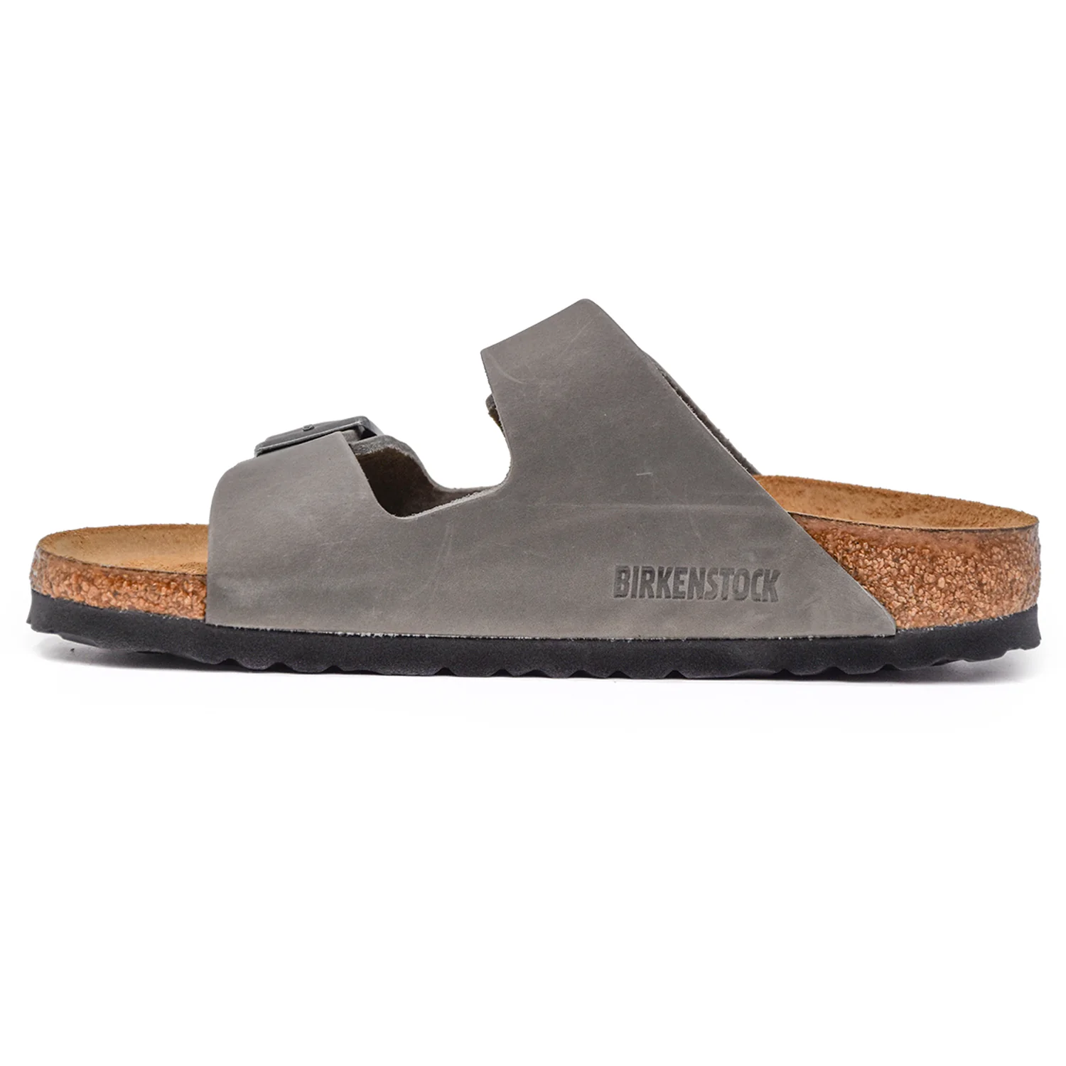 Sandali Birkenstock Donna Arizona Grigio In Pelle Oleata Fibbie - Image 3