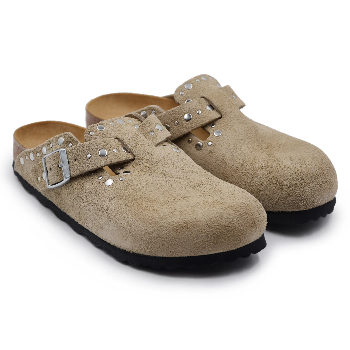 Sabot Birkenstock Boston Donna Rivet Applicati Camoscio Beige - Image 2