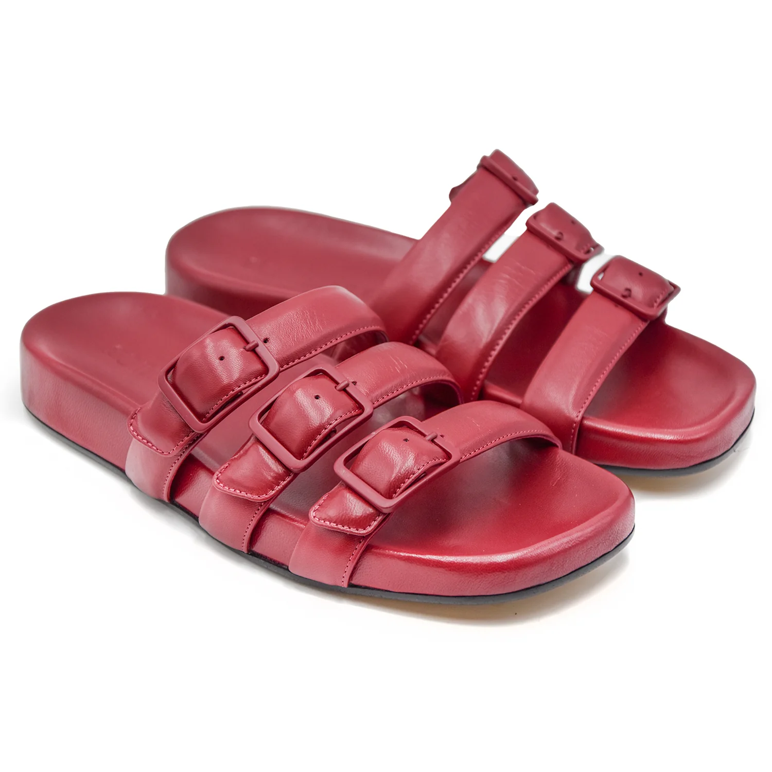 Sandali Mule Pomme D'or Donna Tre Fibbie Regolabili Rosso Rubino - Image 2