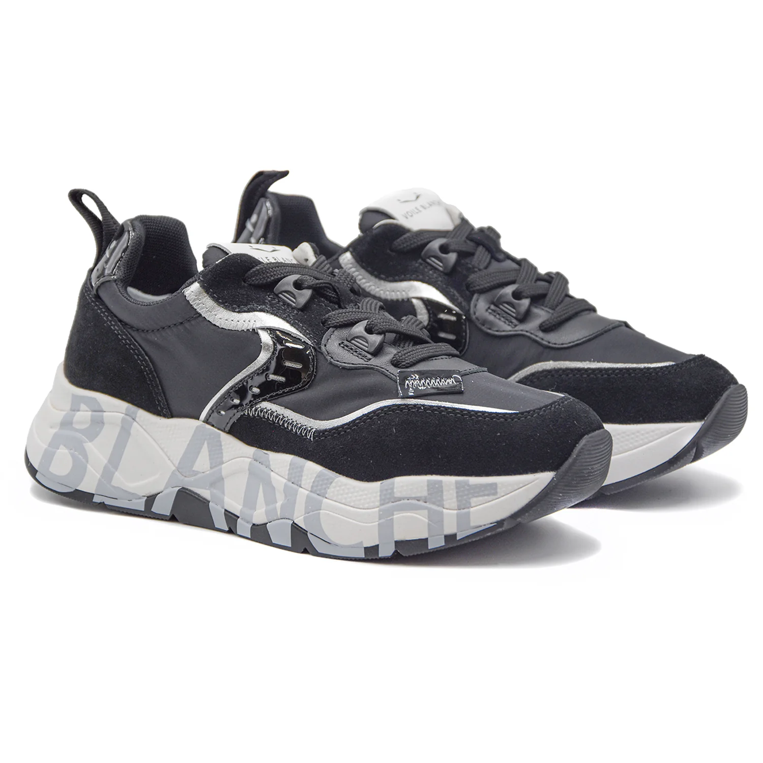 Voile Blanche Sneakers Donna Monocromo Nero Modello Club 105 - Image 2