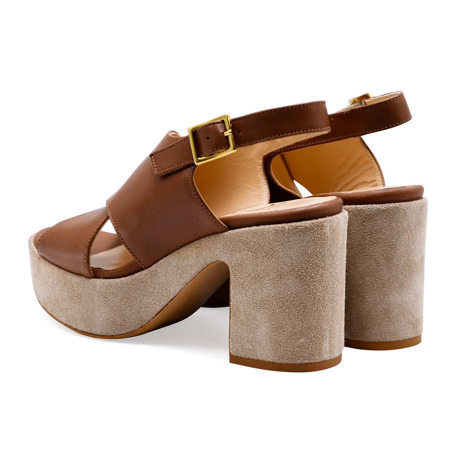 Matteo Pitti Donna Sandali 2052 Pelle Marrone E Camoscio Beige - Image 3