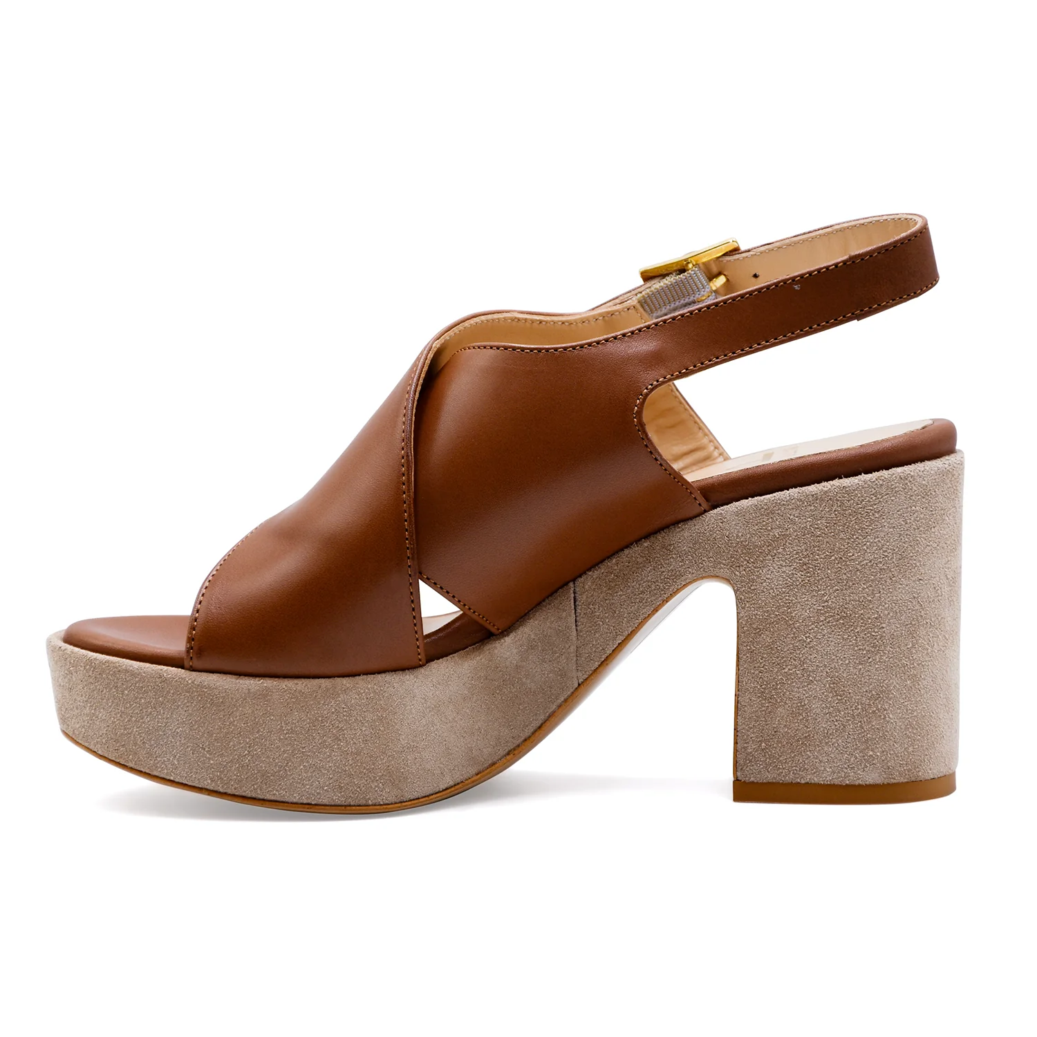 Matteo Pitti Donna Sandali 2052 Pelle Marrone E Camoscio Beige - Image 4