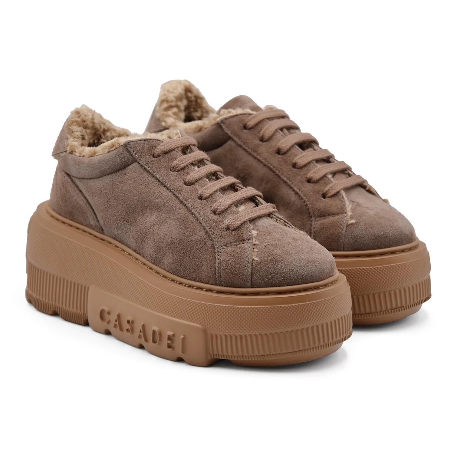 Sneakers Casadei Nexus Donna Pelle Scamosciata Cacao Maxi Logo - Image 2