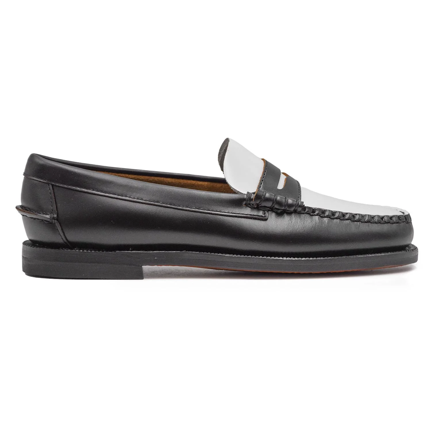 Mocassini Sebago Donna Penny Loafer Beefroll 4 Stagioni Nero Bianco