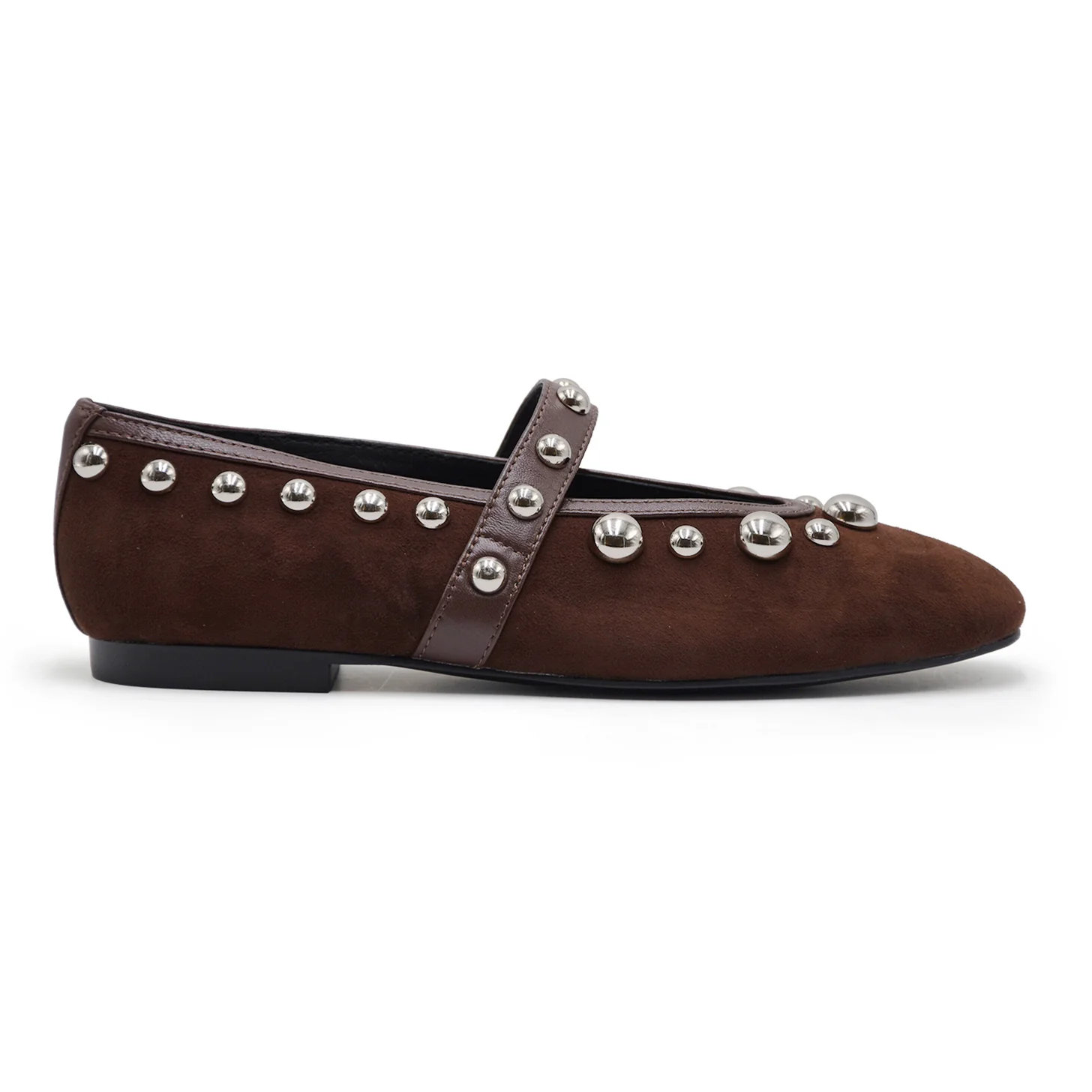 Ballerine Bibi Lou Donna Suede Marrone Borchie Argento Applicate