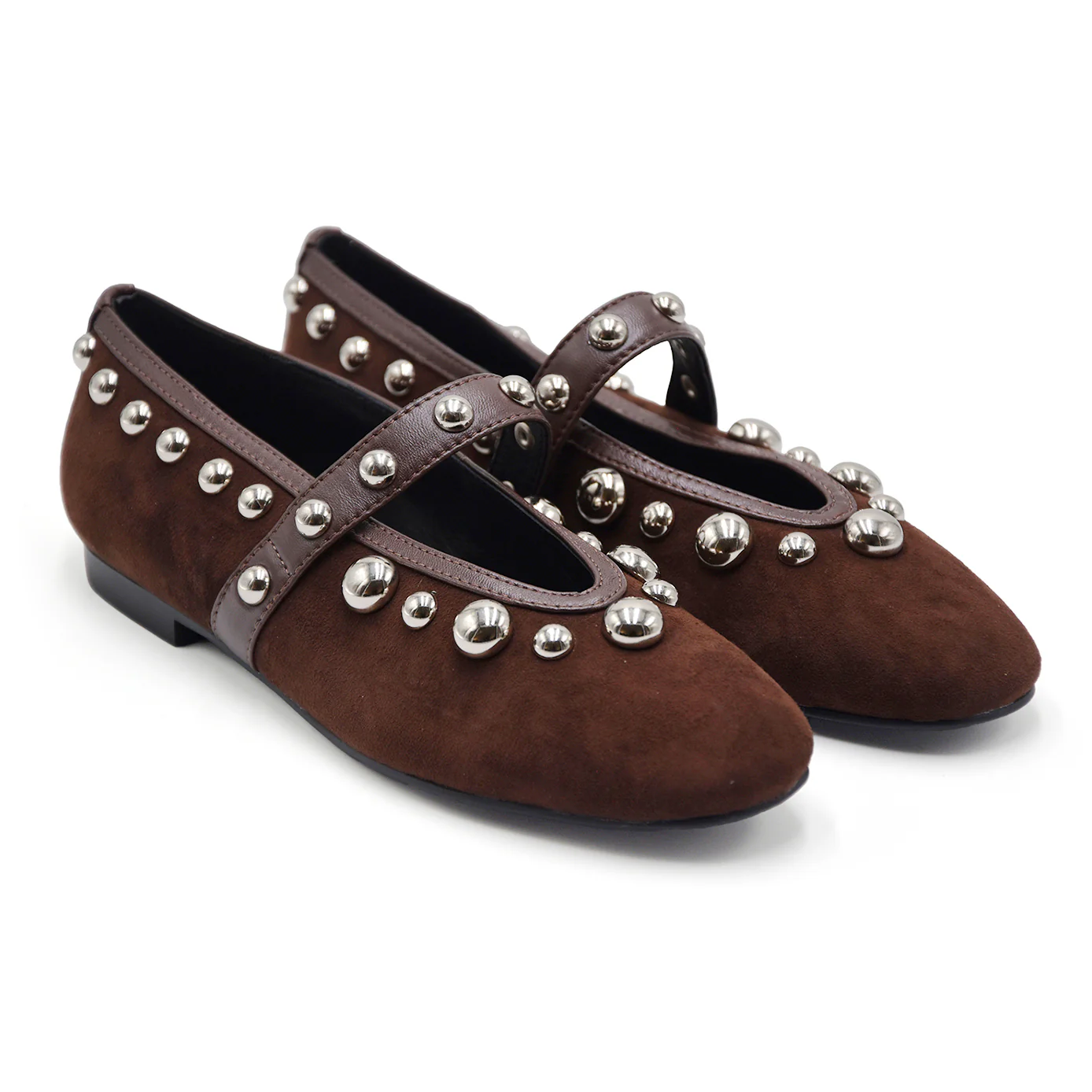 Ballerine Bibi Lou Donna Suede Marrone Borchie Argento Applicate - Image 2