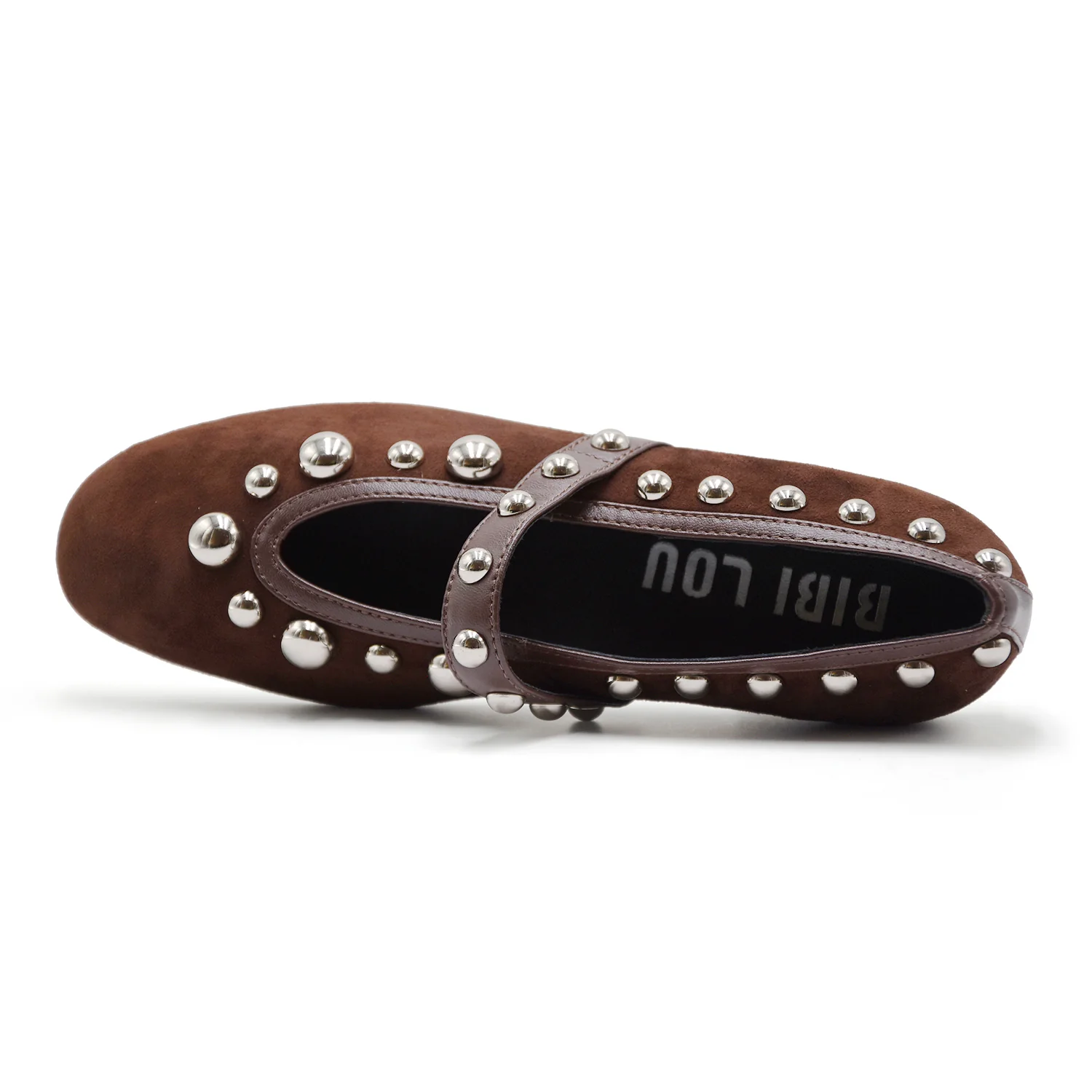 Ballerine Bibi Lou Donna Suede Marrone Borchie Argento Applicate - Image 3