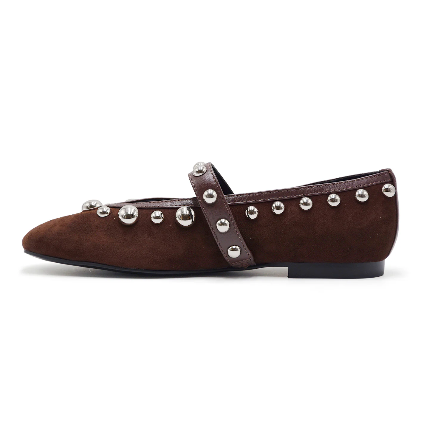 Ballerine Bibi Lou Donna Suede Marrone Borchie Argento Applicate - Image 4