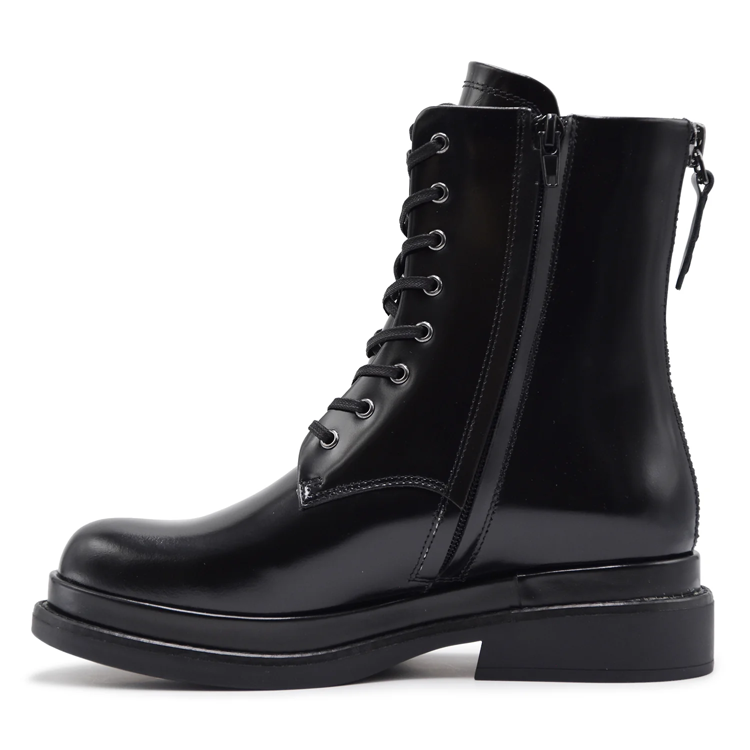 Anfibi Elvio Zanon Donna Nero In Pelle Lucida Con Doppia Zip - Image 4