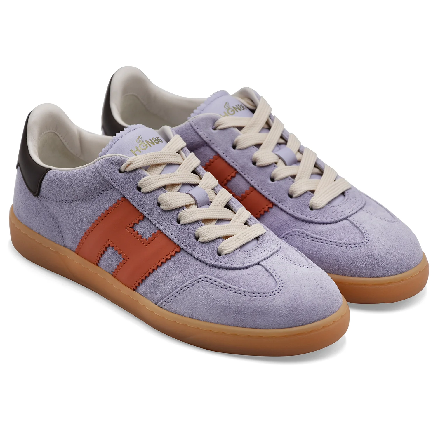 Sneakers Hogan Cool Donna Suede Viola Glicine Logo Arancione - Image 2
