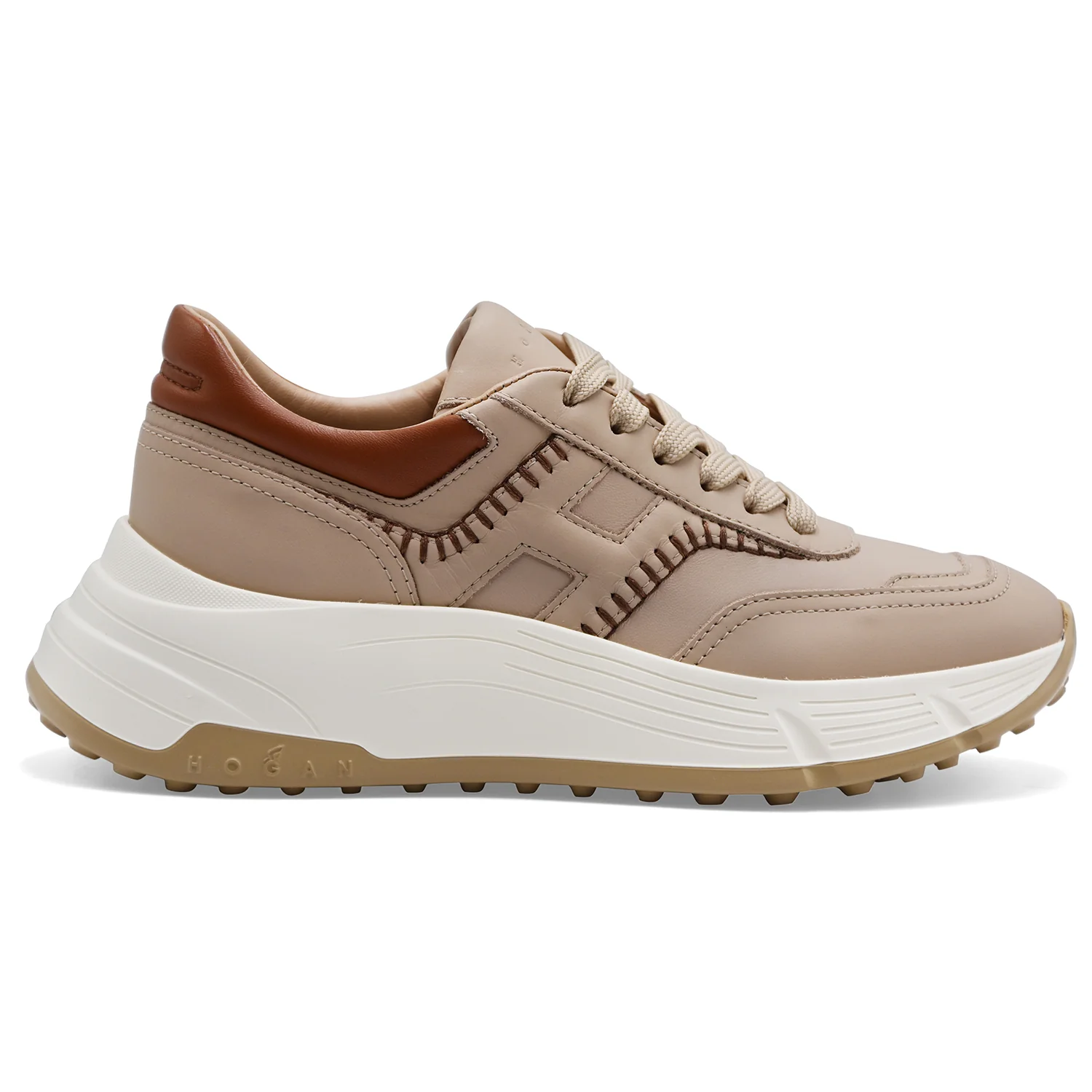 Sneakers Hogan Donna H669 Pelle Beige Maxi Suola Ultra Comoda