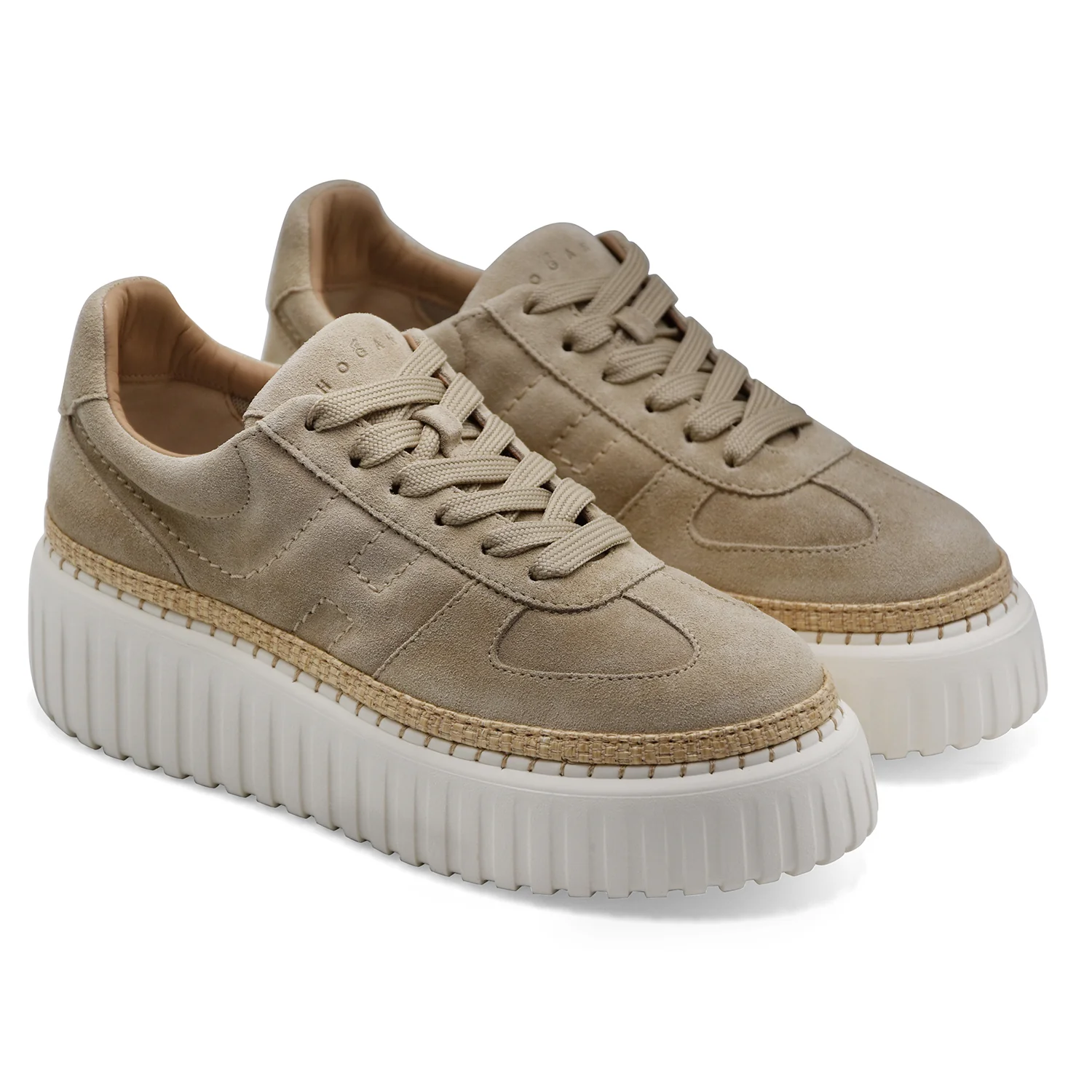 Sneakers Hogan H-Stripes Donna In Suede Beige Design Bilanciato - Image 2