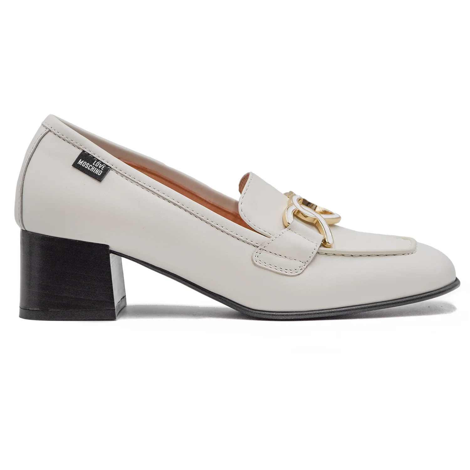 Love Moschino Mocassini Bianco Donna Con Tacco Comodo Fondo Gomma
