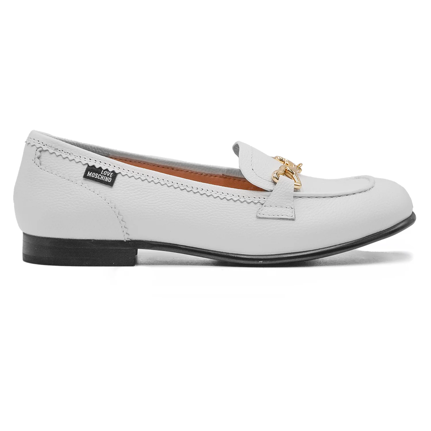 Love Moschino Mocassini Bianco Fettuccia Logata Laterale Donna