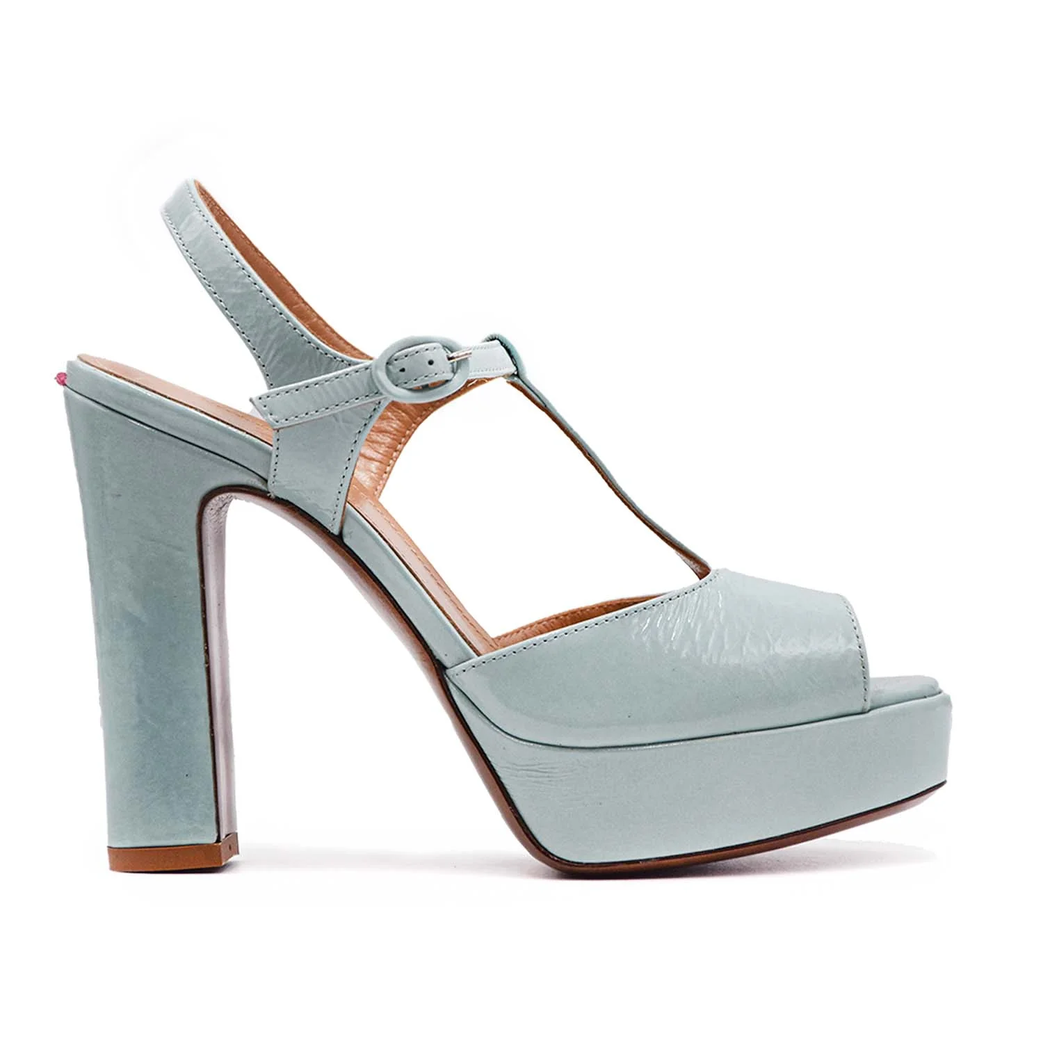 T-Bar Sandali Donna Lac Dalla Suola Antiscivolo Vernice Celeste