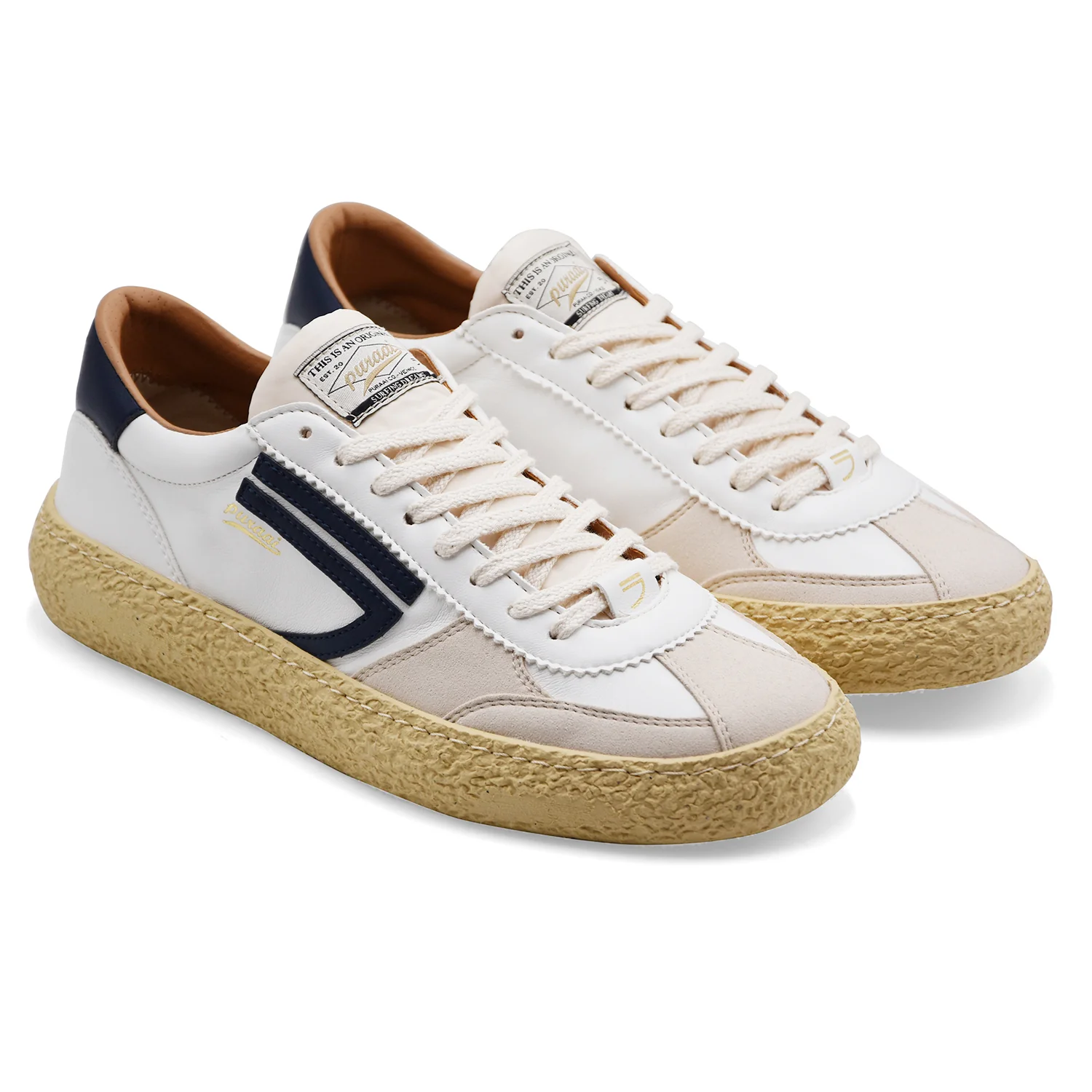 Sneakers Puraai Uomo 1.01 Pelle Bianca Con Logo E Tallone Blu - Image 2