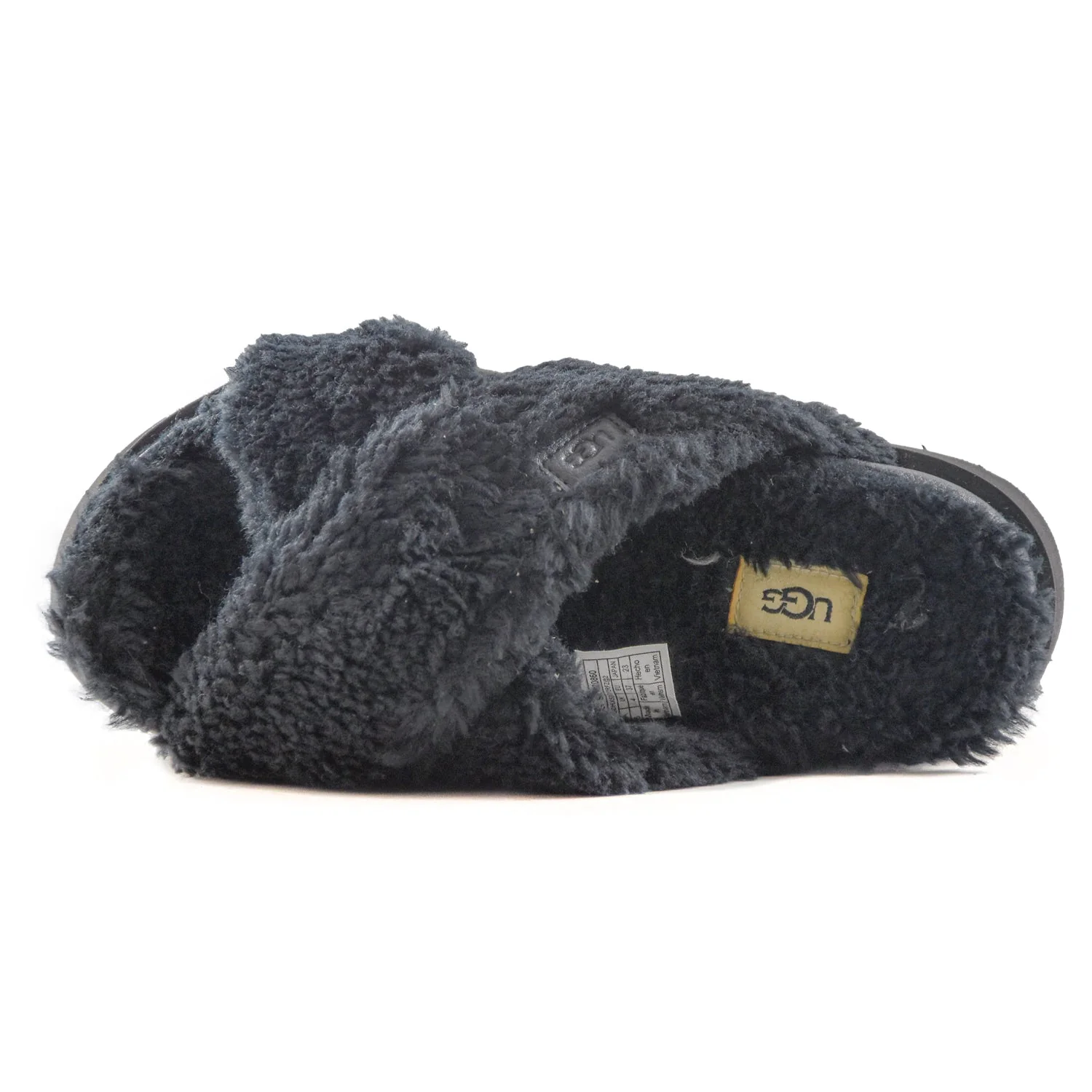 Ugg Sandali Donna Fuzz Sugar Cross Slide Nero In Montone Riccio - Image 3