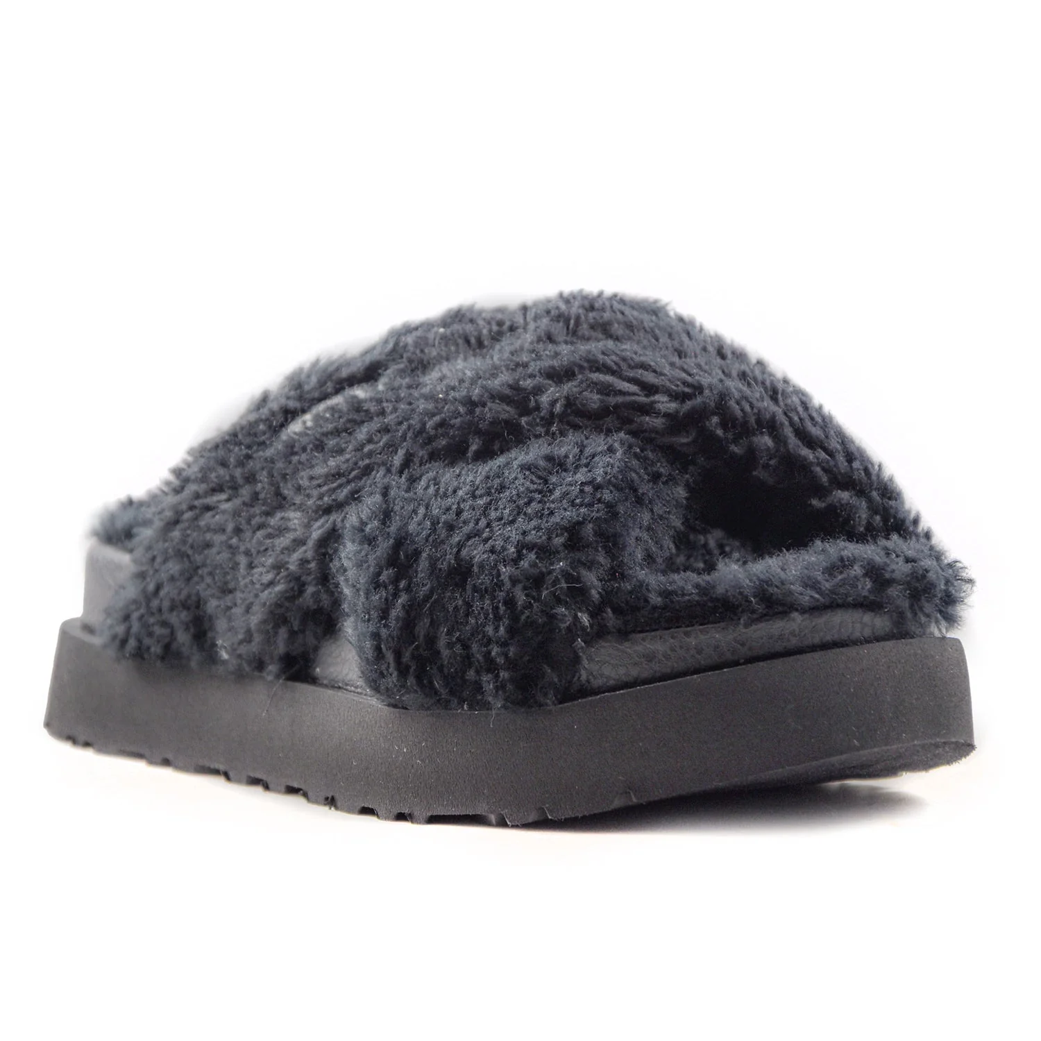 Ugg Sandali Donna Fuzz Sugar Cross Slide Nero In Montone Riccio - Image 5