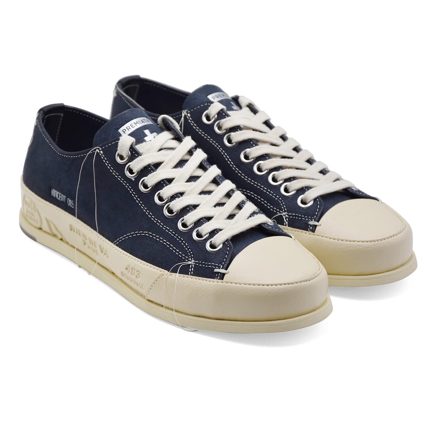 Sneakers Premiata Vince015 Uomo Pelle Blu Navy Con Suola Bianca - Image 2